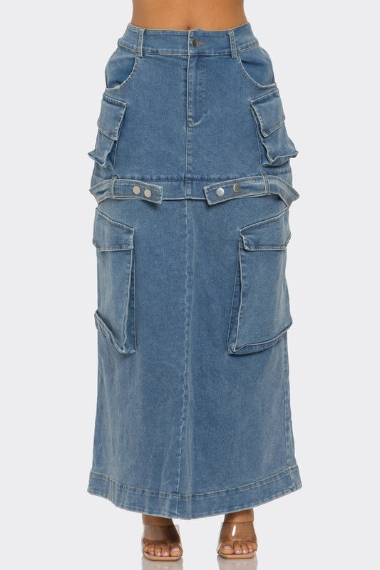 Utility Denim Maxi Skirt