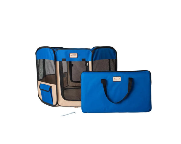 Armarkat Portable Pet Playpen with Carry Bag – Blue & Beige