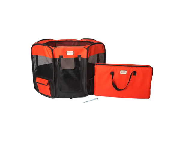 Armarkat XL Portable Pet Playpen – Foldable Indoor & Outdoor Dog & Cat Play Yard (Black & Red)