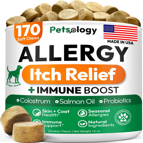 Dog Allergy Relief Chews – Itch & Immune Support with Salmon Oil & Probiotics