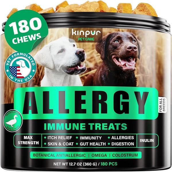 Dog Allergy & Itch Relief Chews – Immune Support Treats with Omega & Probiotics (180 Count)