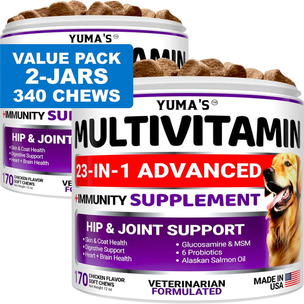2 Pack Multivitamin Chews for Dogs – 23-in-1 Advanced Hip, Joint & Immune Support (340 Soft Chews)