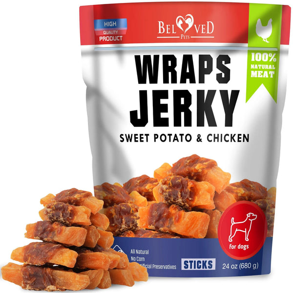 Sweet Potato & Chicken Jerky Wraps for Dogs – Grain-Free, High Protein Treats (24 oz)