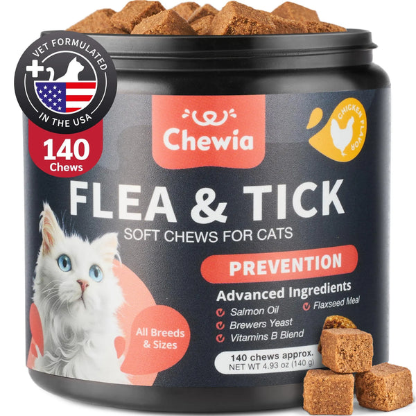 Flea & Tick Chews for Cats – Natural Soft Chews for Flea, Tick & Pest Prevention (140 Count)